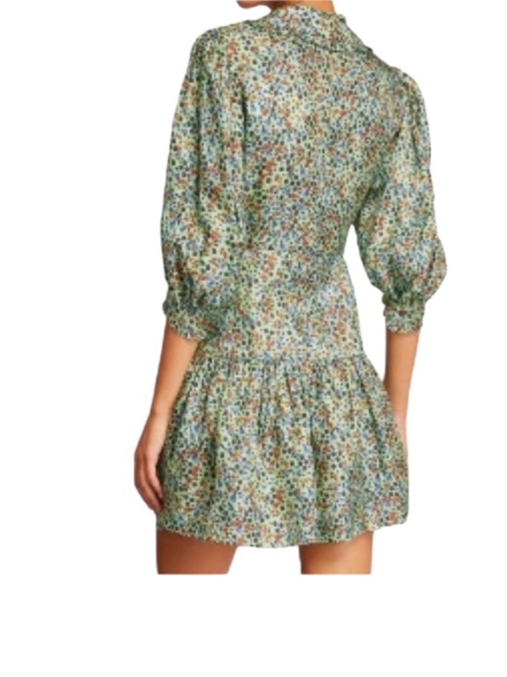 Sandro Eilat Floral-Print Silk Mini Dress - Green/Blue/White Size 34 US2 NWT - Picture 10 of 15